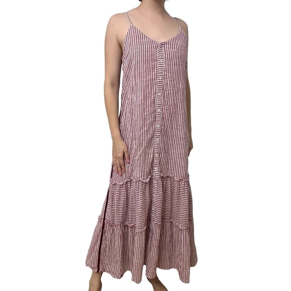 Sundry Dresses & Skirts - Anthropologie Sundry Maxi Dress Striped Red Button Up Vacation Size 1 Small